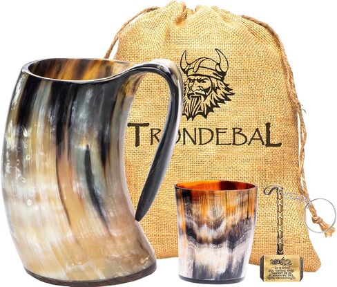 Viking Drinking Horn Mug, 15-20 Oz Natural Ox Horn Cup & Cofee Stein | Cool Unique Gift for Men and Women, Home Decor Accessories | Shot Glasses for Beer, Ale, Whiskey, Mead in Saudi Arabia