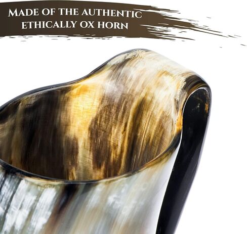 Viking Drinking Horn Mug, 15-20 Oz Natural Ox Horn Cup & Cofee Stein | Cool Unique Gift for Men and Women, Home Decor Accessories | Shot Glasses for Beer, Ale, Whiskey, Mead in Saudi Arabia