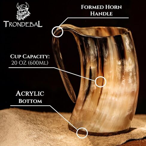 Viking Drinking Horn Mug, 15-20 Oz Natural Ox Horn Cup & Cofee Stein | Cool Unique Gift for Men and Women, Home Decor Accessories | Shot Glasses for Beer, Ale, Whiskey, Mead in Saudi Arabia