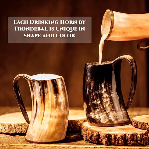 Viking Drinking Horn Mug, 15-20 Oz Natural Ox Horn Cup & Cofee Stein | Cool Unique Gift for Men and Women, Home Decor Accessories | Shot Glasses for Beer, Ale, Whiskey, Mead in Saudi Arabia