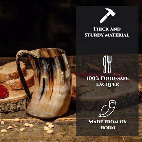 Viking Drinking Horn Mug, 15-20 Oz Natural Ox Horn Cup & Cofee Stein | Cool Unique Gift for Men and Women, Home Decor Accessories | Shot Glasses for Beer, Ale, Whiskey, Mead in Saudi Arabia