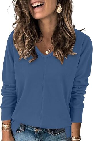 Womens Pullover Sweaters V Neck Lightweight Tunic Tops Fall Fashion 2024 in Kuwait