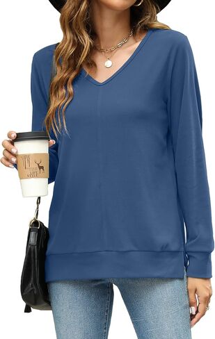 Womens Pullover Sweaters V Neck Lightweight Tunic Tops Fall Fashion 2024 in Kuwait