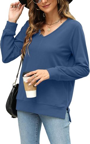 Womens Pullover Sweaters V Neck Lightweight Tunic Tops Fall Fashion 2024 in Kuwait