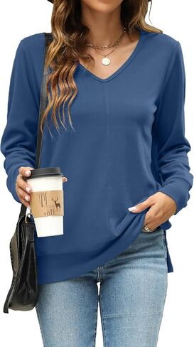 Womens Pullover Sweaters V Neck Lightweight Tunic Tops Fall Fashion 2024 in Kuwait