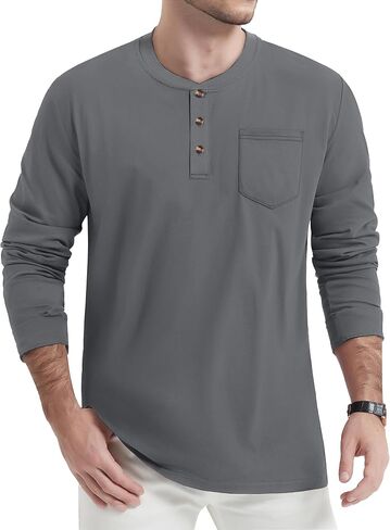 Tacvasen Men Cotton Henley قمصان Long Llevee 3-Butto in Kuwait