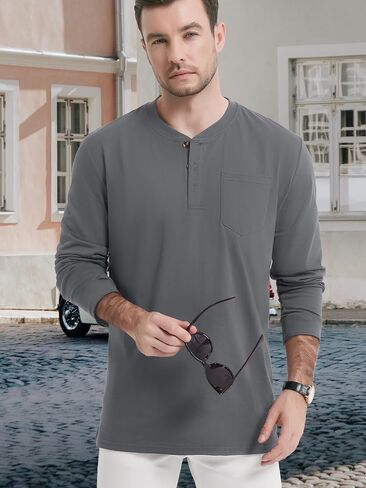 Tacvasen Men Cotton Henley قمصان Long Llevee 3-Butto in Kuwait