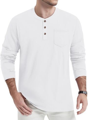 Tacvasen Men Cotton Henley قمصان Long Llevee 3-Butto in Kuwait