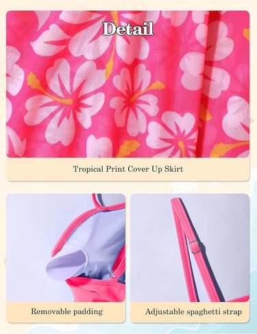 Girls Swimsuit One Piece Girls' Swimwear Top with Tropical Print Cover Up Skirt Girls Bathing Suit 7-16 Years in Saudi Arabia