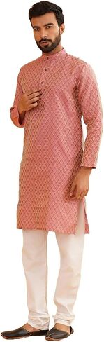 Sojanya (Since 1958, Men's Jacq Silk Self design Kurta & Off-White Churidar Pyjama Set in Kuwait