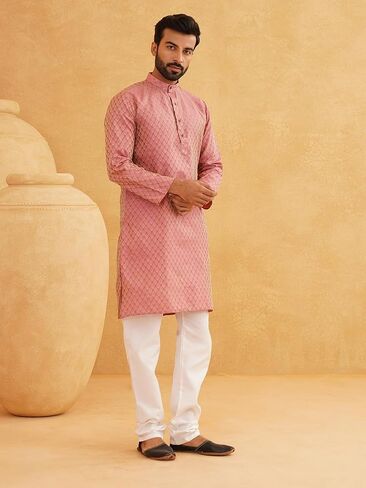 Sojanya (Since 1958, Men's Jacq Silk Self design Kurta & Off-White Churidar Pyjama Set in Kuwait