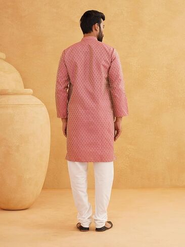 Sojanya (Since 1958, Men's Jacq Silk Self design Kurta & Off-White Churidar Pyjama Set in Kuwait