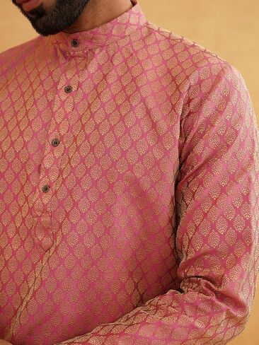 Sojanya (Since 1958, Men's Jacq Silk Self design Kurta & Off-White Churidar Pyjama Set in Kuwait