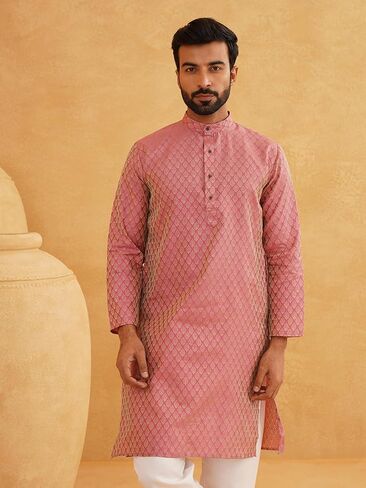 Sojanya (Since 1958, Men's Jacq Silk Self design Kurta & Off-White Churidar Pyjama Set in Kuwait