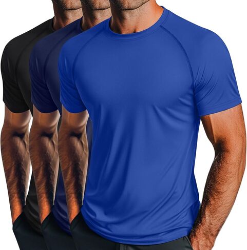 Huukeay 3 Pack Men's Short Sleeve Swim Shirts, UPF 50+ Rash Guard Tees Quick Dry Lightweight Fishing Running Hiking T-Shirts in Kuwait