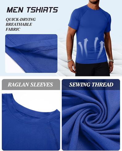 Huukeay 3 Pack Men's Short Sleeve Swim Shirts, UPF 50+ Rash Guard Tees Quick Dry Lightweight Fishing Running Hiking T-Shirts in Kuwait