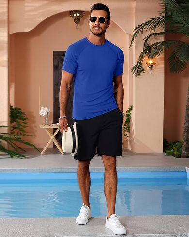 Huukeay 3 Pack Men's Short Sleeve Swim Shirts, UPF 50+ Rash Guard Tees Quick Dry Lightweight Fishing Running Hiking T-Shirts in Kuwait