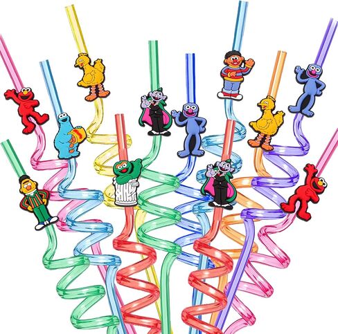 Sesame Friends Street Street Party Supplies ، 24 Sesame Friends Street Street Straws Plastic Straws with 2 Cleaning Brush 8 Despants Pattern Pattern for Sesame Street Birthday Supplies.47 ZMJ-XG in Saudi Arabia