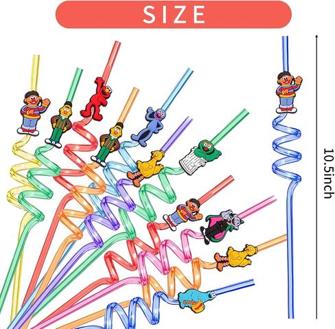 Sesame Friends Street Street Party Supplies ، 24 Sesame Friends Street Street Straws Plastic Straws with 2 Cleaning Brush 8 Despants Pattern Pattern for Sesame Street Birthday Supplies.47 ZMJ-XG in Saudi Arabia