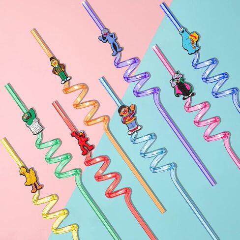 Sesame Friends Street Street Party Supplies ، 24 Sesame Friends Street Street Straws Plastic Straws with 2 Cleaning Brush 8 Despants Pattern Pattern for Sesame Street Birthday Supplies.47 ZMJ-XG in Saudi Arabia