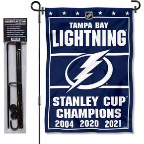 WinCraft Tampa Bay Lightning 3 Time Champions Garden Flag and Pole Stand Holder