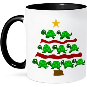3dRose Funny Artsy Turtles Christmas Tree Mug, 11 oz, Black/Green