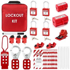 smseace 58Pack Electrical Lockout Tagout Kit -Safety Padlocks, Clamp-On Circuit Breaker Lockout, Lockout Hasps, Lockout Tag, Universal Breaker with Red Bag Industrial Lockout & Tagout Kits