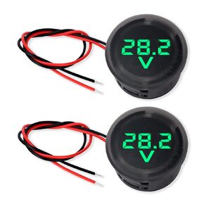 DC4V-100V Voltmeter, LED Digital Waterproof Round 2-Wire Battery Gauge Mini Voltage Display Tester for Cars, Motorcycles, ATVs, Boats, Trucks, Marine Battery Monitors（Green）