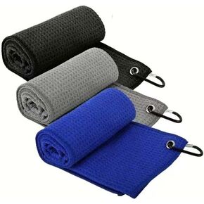 Golf Towel (16" X 16") 3 Packs Microfiber Waffle Weave Golf Towels with Carabiner Clip and Velcro Tie