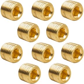 10 PCS 1/4" NPT Male Pipe Plug Fitting Set Brass Hex Counter Sunk Pipe Plug for Closing the End of Pipe, Internal Hex Socket Thread Socket Pipe Plug Kit Pipe Fittings (Tools and Home Improvement)