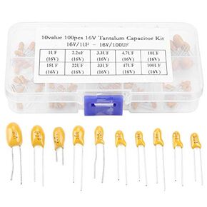 100pcs 16V Voltage 1 uF - 100 uF Tantalum Capacitors Set Assorted Kit with Box for Electronic Professionals or Enthusiasts
