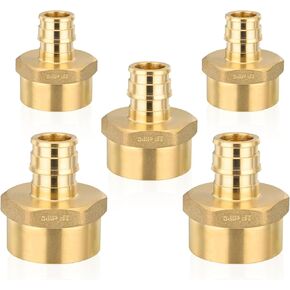 (5-Pack) Seelink PEX-A Expansion Fittings, PEX-A 1/2" x 3/4" Female Threaded NPT Adapter, Brass Expansion Pipe Fittings, for PEX Tubing Pipe Hose Fittings, ASTM F1960