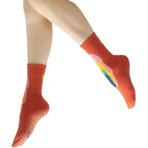 Yoga Pilates Socks with Grips for Women Non Slip Solid Graffiti Cushioned Crew Socks for Barre Ballet Dance
