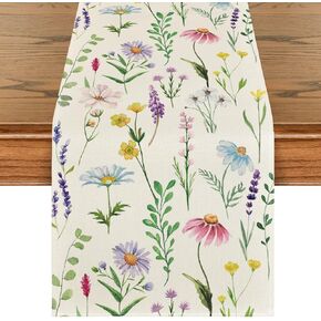 Artoid Mode Wildflowers Floral Eucalyptus Spring Table Runner, Seasonal Summer Kitchen Dining Table Decoration for Home Party Decor 13x36 Inch