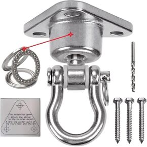 Silent Bearing Swing Hanger Hammock Suspension Kit, SUS Rust Proof, 1500LB Heavy Duty 360 Degree Rotation, Yoga, Sandbag, Gym (3 wooden screws)