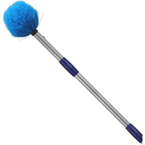Cobweb Duster with Pole, 4ft Stainless Steel Pole Cobweb Brush with Medium-Stiff Bristles for Walls Beams Shelves Iight Fixtures and Window Screens