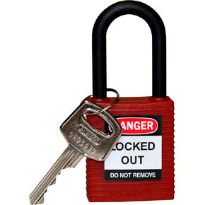 Brady 123324 Red Nylon Shackle Safety Padlock, Red 1-3/4" Height x 1-1/2" Width