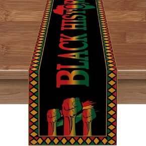 Black History Month Table Runner Afro African American Famous People Decoration Black Pride Home Kitchen Dining Room Decor Party Decoration (13" x 108")