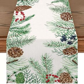 RUSPEPA Christmas Table Runner with Pinecone White Design Linen Table Runner for Holiday Use, Kitchen, Dining, Decoration, Party Table - 13 x 72 Inches - Pinecone White