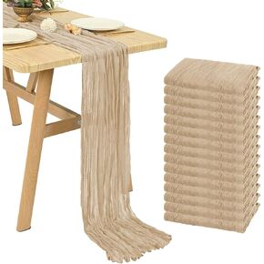 15 Pcs Beige Cheesecloth Table Runner 10ft Boho Gauze Cheese Cloth 20x120 Inch Long Rustic Sheer Table Runner for Wedding Birthday Party Bridal Shower Reception Table Décor