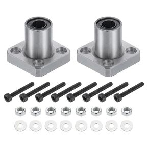 uxcell LMK8-UU Linear Ball Bearings 8mm Bore 15mm OD 24mm Length Round Flange Nickel Plated with Screws for CNC Machine 3D Printer 2pcs