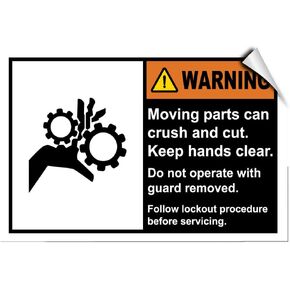 Warning Moving Parts Crush & Cut Operate with Guard Style 6 Label Decal Sticker Sticks to Any Surface