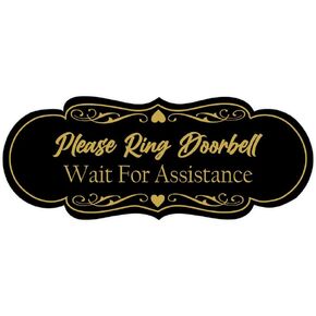 Signs ByLITA Designer Please Ring Doorbell Wait For Assistance Sign (Black/Gold) - Small