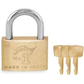 Locks I Godrej No.1 Lock I Pin Cylinder 40 mm I 3 Keys I Padlock for Main Door I Gate Lock I Lock for Tool Box, Shutters, Shops & Offices I Corrosion Resistant Shackle I Brass Finish