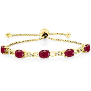 Gem Stone King 18K Yellow Gold Plated Silver Red Garnet and Lab Grown Diamond Gemstone Birthstone Tennis Bracelet For Women (4.37 Cttw, Oval Fully Adjustable Up to 9 Inch)