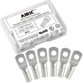AIRIC 8 pcs Battery Cable Lugs 4 AWG - 5/16" Stud (M8) Battery Terminal Connectors, UL Heavy Duty Battery Cable Ends, Tinned Copper Tubular Ring Terminals, Crimp Wire Eyelets Electrical Connector