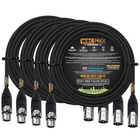 4 Units - 50 Foot - WBC-PRO-Quad Ultra-Silent Ultra-Flexible Balanced Star-Quad Cable with Amphenol Male & Female XLR Plugs & Black Tweed Jacket