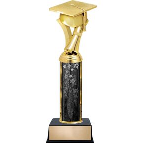 Customizable 11" Graduation Cap and Diploma Black Star Trophy Award, Engrave Now