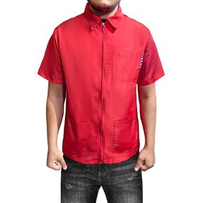 Professional Barber Jacket Red Half Sleeve Barber Shirt Men's Red Hairdresser Salon Smocks Hair Stylist Uniform