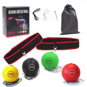 Boxing Reflex Ball, Suitable for Children and Adults, Boxing Equipment Punching Ball, enhances Eye responsiveness and Strengthens Hand Eye Coordination.（4 Boxing Balls, 2 Headbands） (4 Balls)